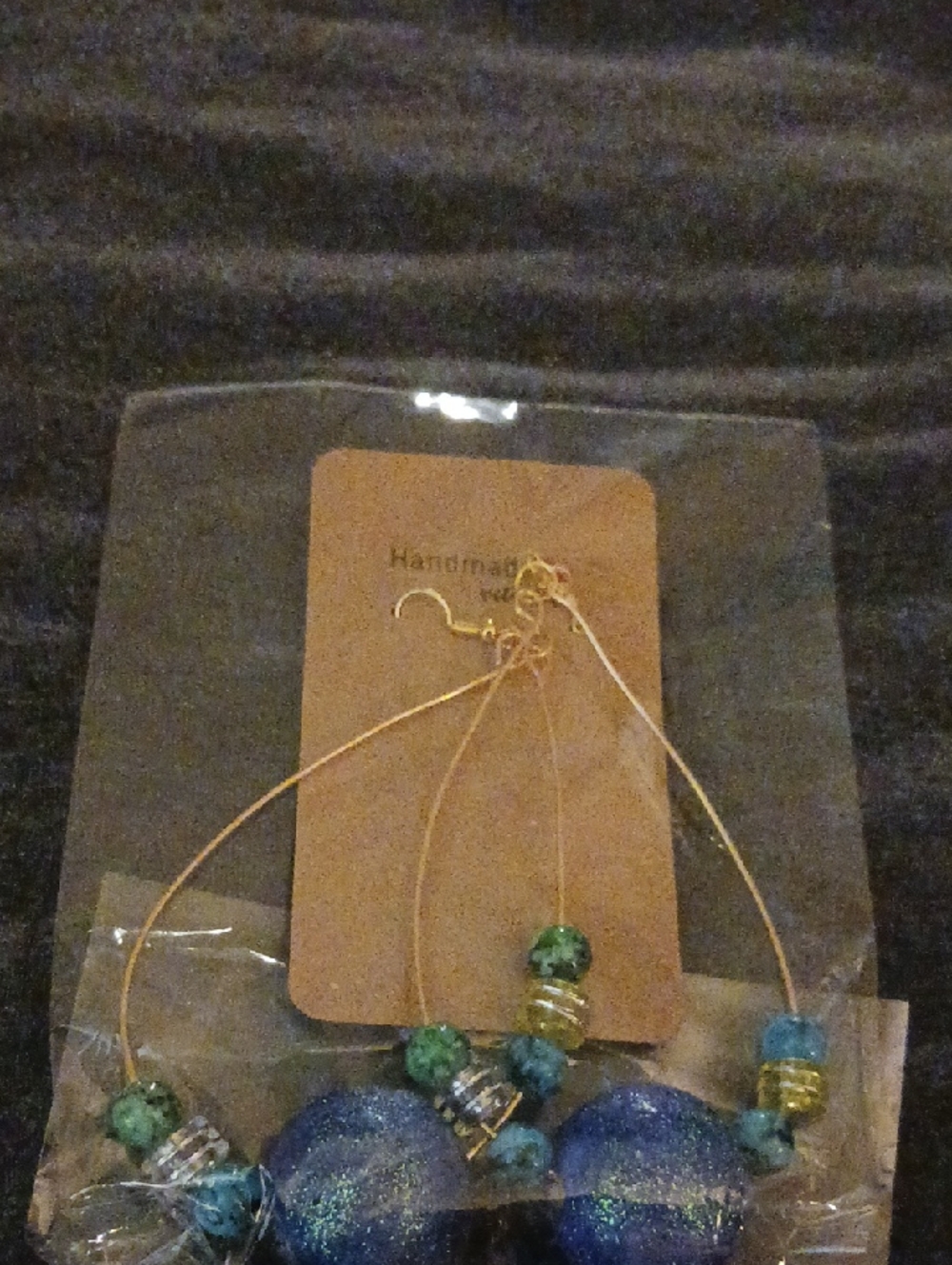 Handmade Gold Wire Earrings with Blue and Teal Beads